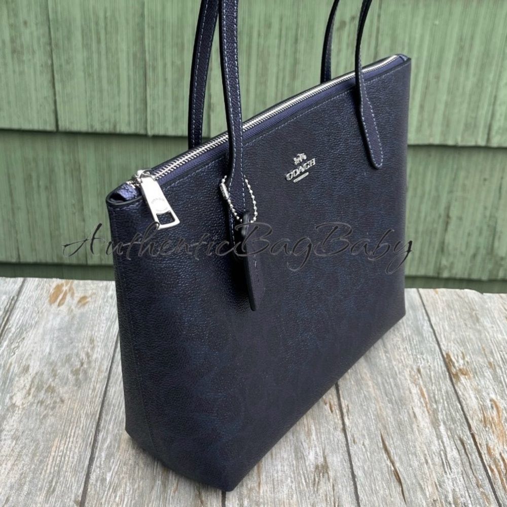 Coach Fiona Zip Tote Bag in Blue Metallic Purse - Picture 3 of 7